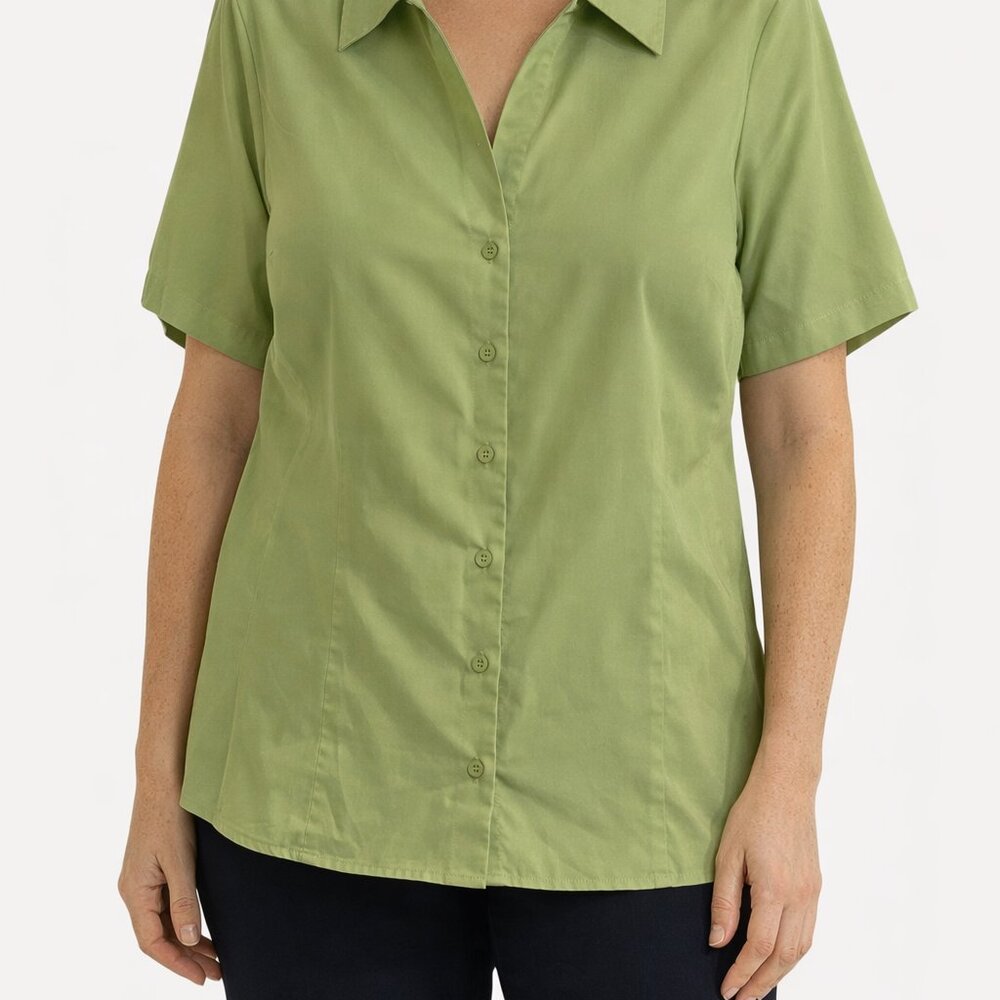 Liz Baker Petite Light Green Tailored Button Up Short Sleeve